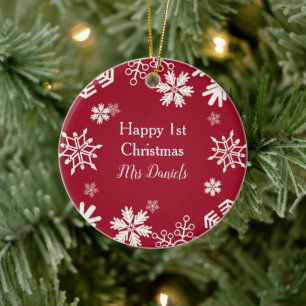 White Snowflake Just Married First Christmas Chr Ceramic Tree Decoration