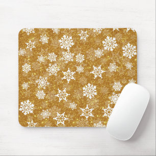 White Snowflake Luxurious Yellow Elegant Christmas Mouse Mat