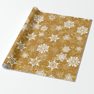 White Snowflake Luxurious Yellow Elegant Christmas Wrapping Paper
