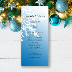 White Snowflake on Blue Winter Wedding Program Programme