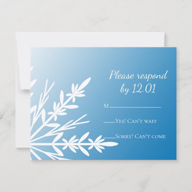 White Snowflake on Blue Winter Wedding RSVP Card (Front)