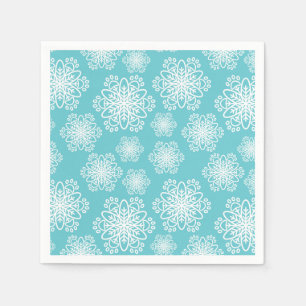 White  Snowflake on blue with paw print pattern Napkin