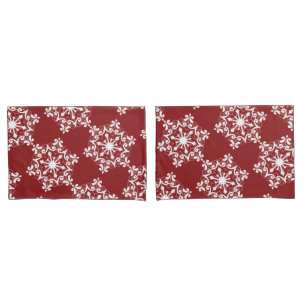 White Snowflake On Crimson Red Pillowcase