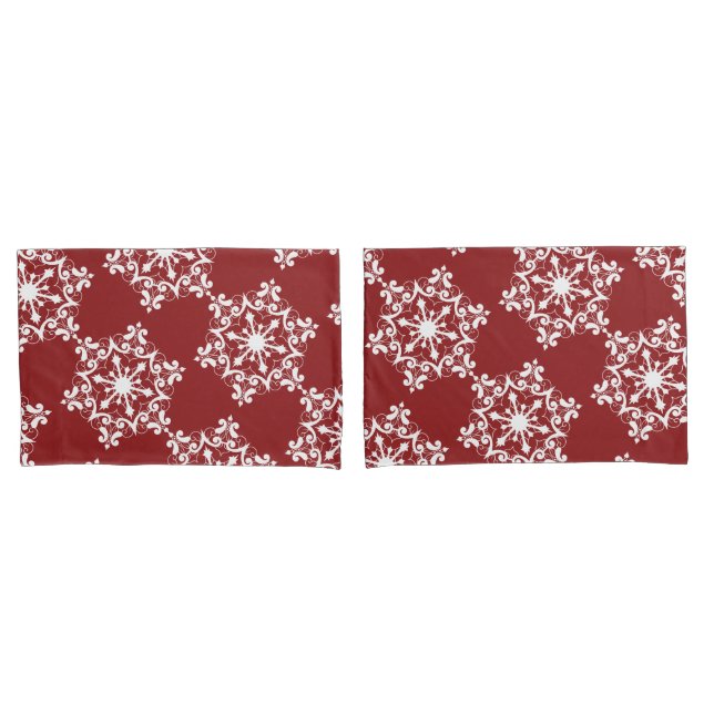 White Snowflake On Crimson Red Pillowcase (Front-Set)