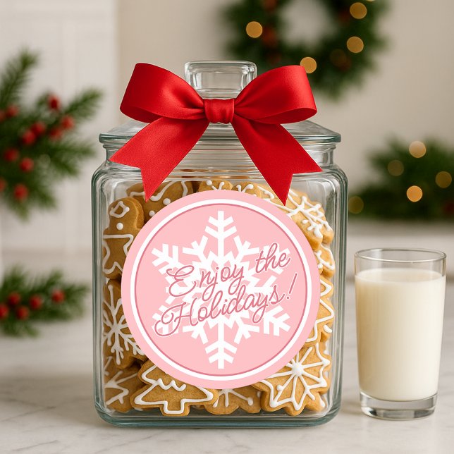 White Snowflake On Dusty Rose Blush Pink Classic Round Sticker (Creator Uploaded)