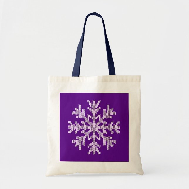 White Snowflake on Holiday Purple Tote Bag (Front)