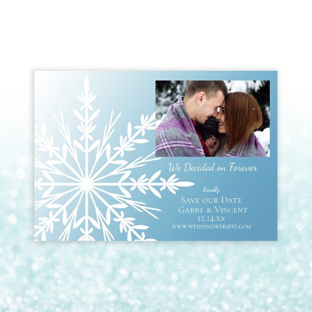 White Snowflake on Ice Blue Winter Wedding Save The Date (Creator Uploaded)