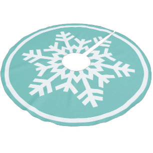 White Snowflake On Light Aqua Teal Blue Green Brushed Polyester Tree Skirt