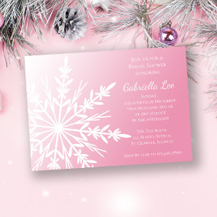 White Snowflake on Pink Winter Bridal Shower Invitation