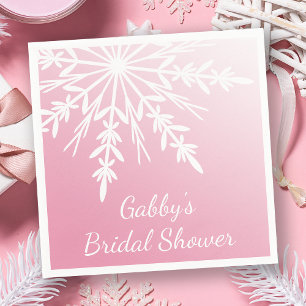 White Snowflake on Pink Winter Bridal Shower Napkin