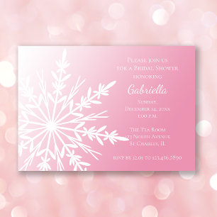 White Snowflake on Pink Winter Bridal Shower RSVP Card