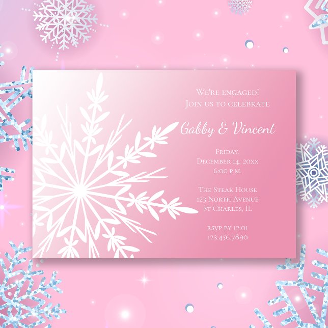 White Snowflake on Pink Winter Engagement Party Invitation (Creator Uploaded)