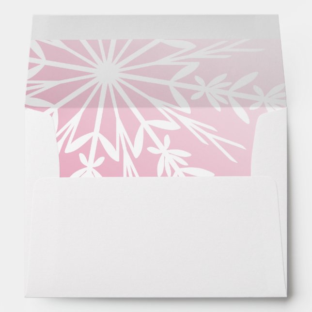 White Snowflake on Pink Winter Wedding Envelope (Back (Bottom))