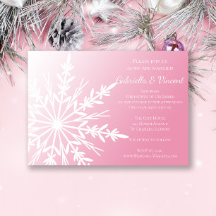 White Snowflake on Pink Winter Wedding Invitation