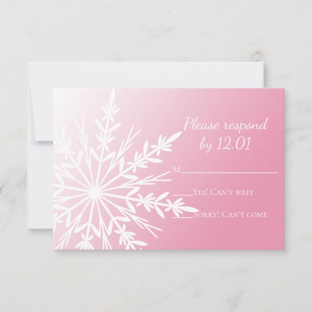 White Snowflake on Pink Winter Wedding RSVP (Front)