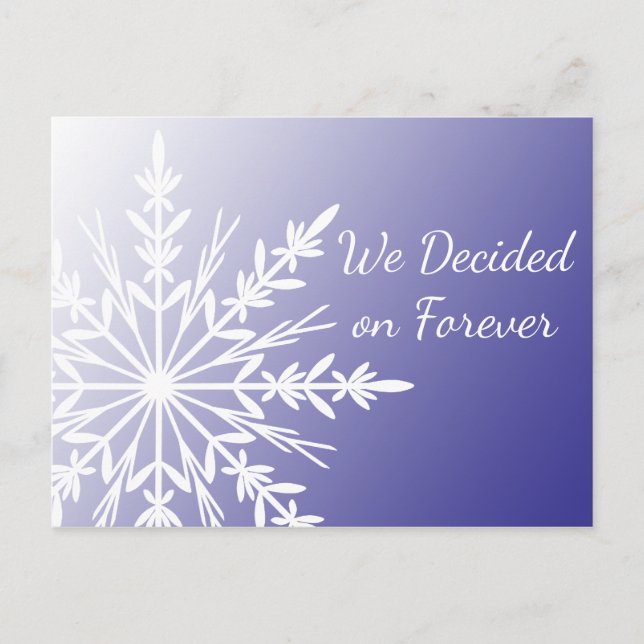 White Snowflake on Purple Winter Save the Date Announcement Postcard (Front)