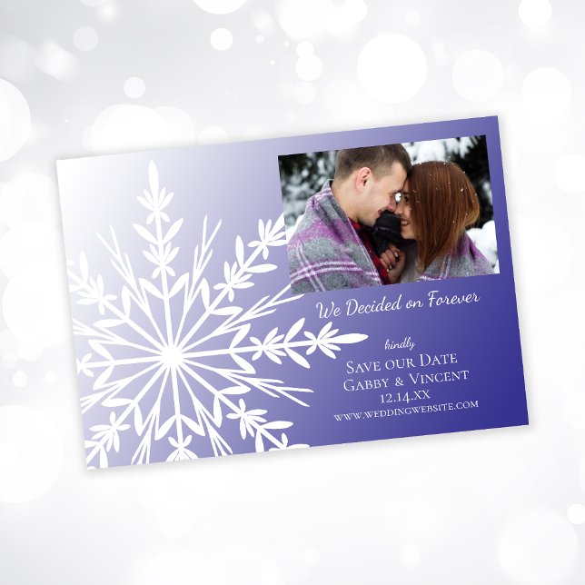 White Snowflake on Purple Winter Wedding Save The Date (Creator Uploaded)