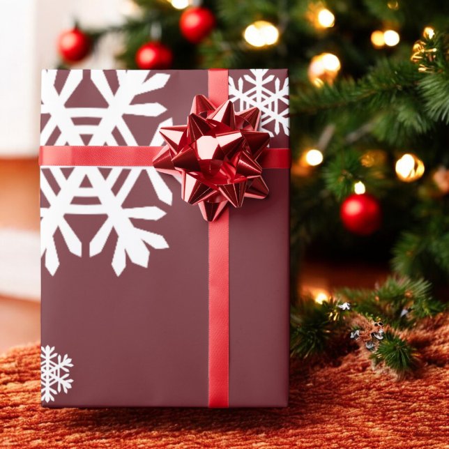 White Snowflake on Red Holiday Gift Wrapping Paper (Creator Uploaded)