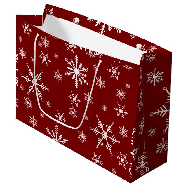White Snowflake On Red Pattern Large Gift Bag (Front Angled)
