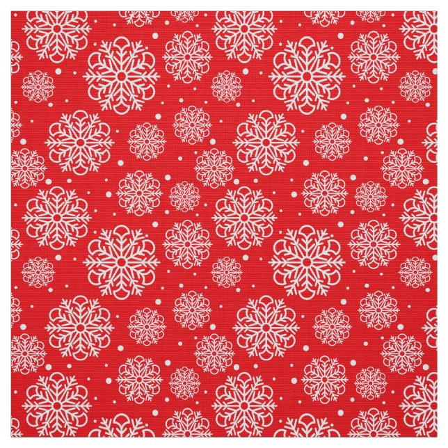 White snowflake on red with fish scales pattern fabric (Swatch)