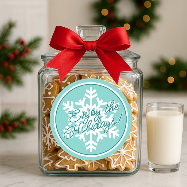 White Snowflake On Teal Aqua Turquoise Blue Green Classic Round Sticker (Creator Uploaded)