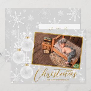 White Snowflake Ornaments Christmas Photo Holiday Card