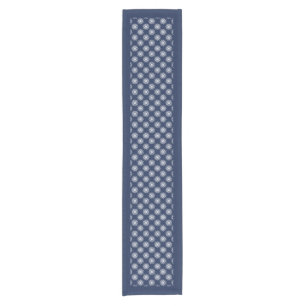 White Snowflake Pattern on a Midnight Blue Sky Short Table Runner