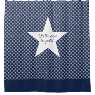 White Snowflake Pattern on a Midnight Blue Sky Shower Curtain