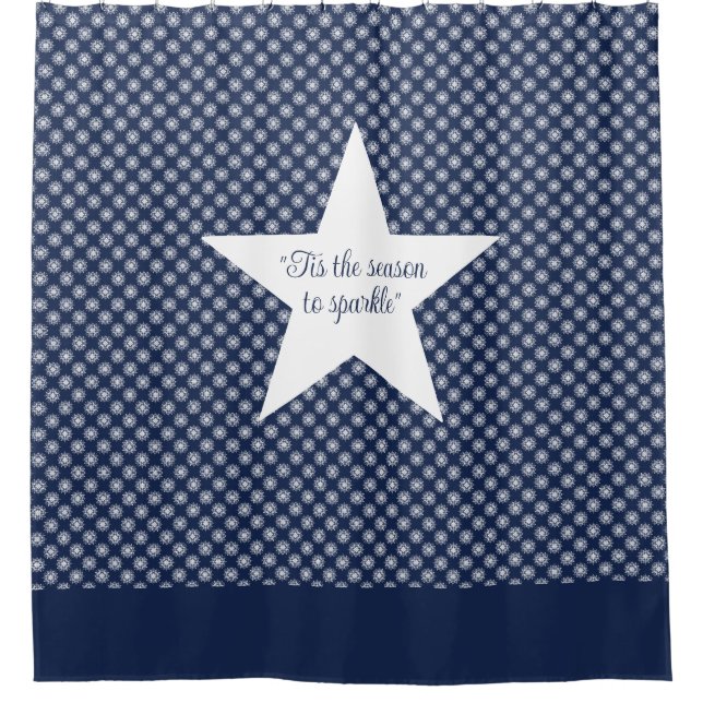 White Snowflake Pattern on a Midnight Blue Sky Shower Curtain (Front)