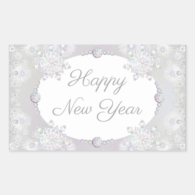 White snowflake rectangular sticker (Front)