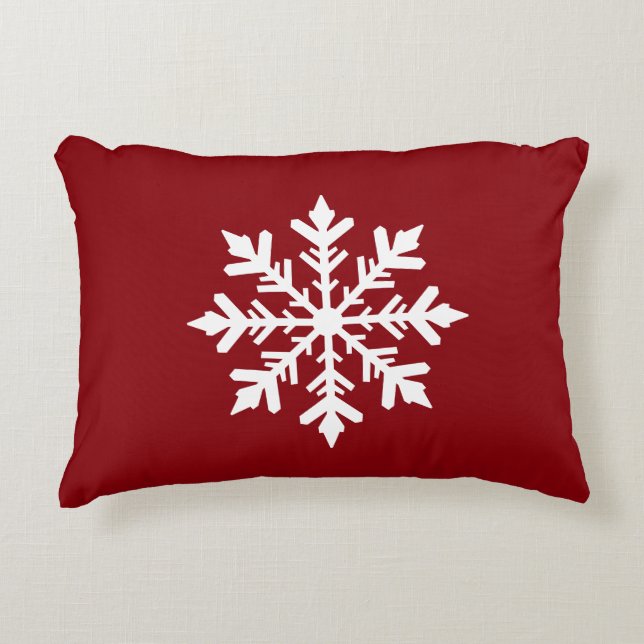 White Snowflake Silhouette On Red Christmas Decorative Cushion (Front)