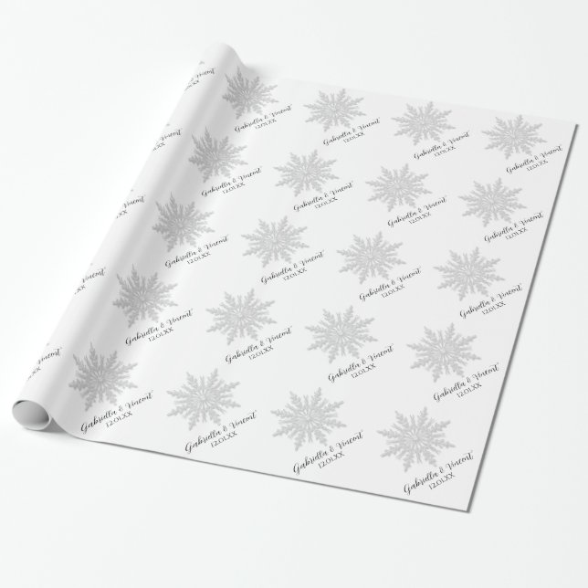 White Snowflake Winter Wedding Wrapping Paper (Unrolled)