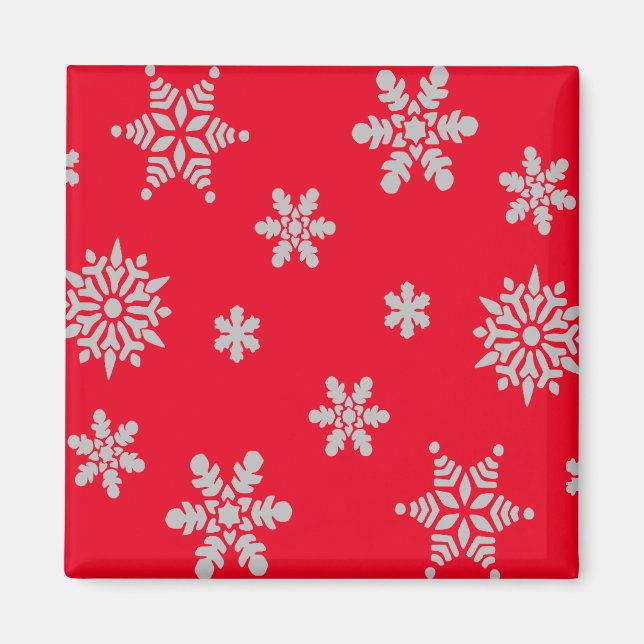 White Snowflake with Red Background Christmas Magnet (Front)