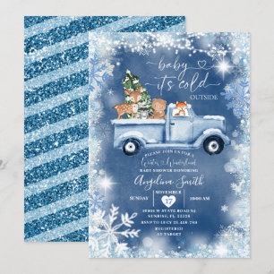  White Snowflake Woodland Animal Baby Shower Invitation