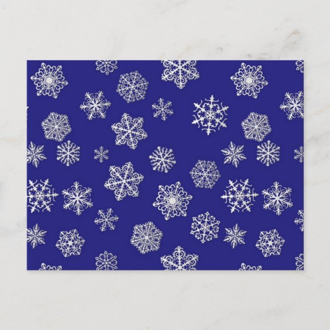 White snowflakes against deep cobalt blue postcard (Front)