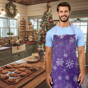 White Snowflakes Amethyst Purple Apron