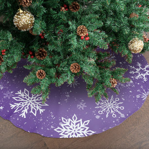 White Snowflakes Amethyst Purple Brushed Polyester Tree Skirt