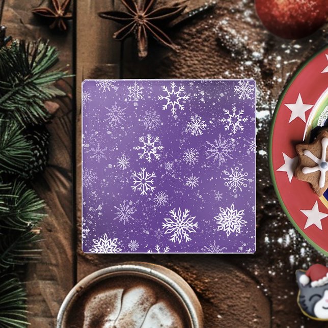 White Snowflakes Amethyst Purple Glass Coaster (Creator Uploaded)