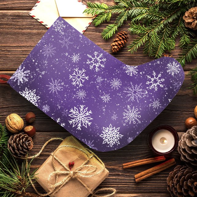 White Snowflakes Amethyst Purple Large Christmas Stocking (Creator Uploaded)