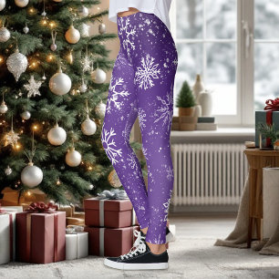 White Snowflakes Amethyst Purple Leggings