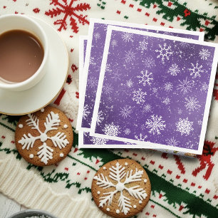White Snowflakes Amethyst Purple Napkin