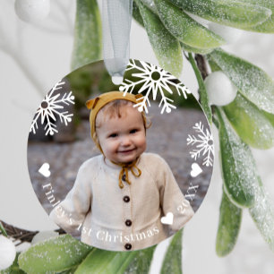 White Snowflakes Baby's First Christmas Photo Ceramic Tree Decoration