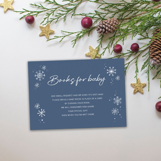 White Snowflakes Blue Books for Baby Ticket Enclosure Card (Creator Uploaded)