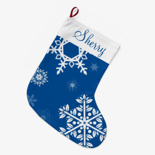 White Snowflakes Blue Christmas Stocking