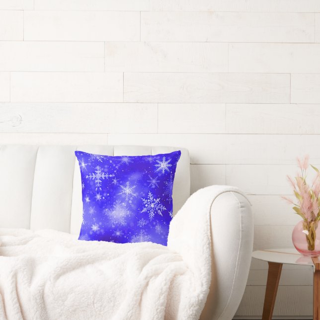 White Snowflakes Blue Cushion (Couch)