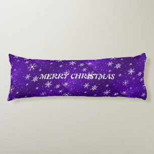 White Snowflakes Blue-Purple Backgrd Body Pillow