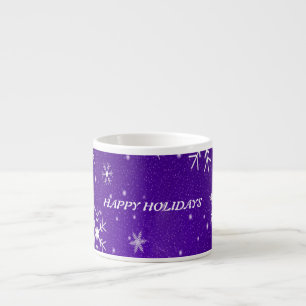 White Snowflakes Blue-Purple Backgrd Espresso Mug