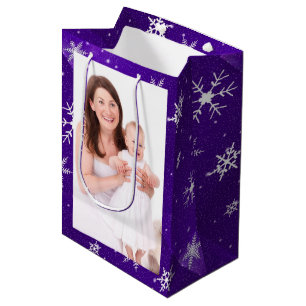 White Snowflakes Blue-Purple Backgrd Med Gift Bag