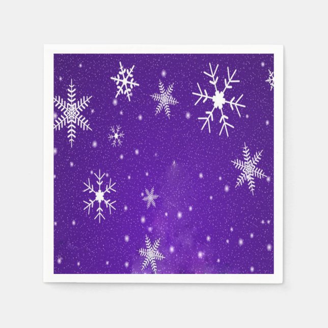White Snowflakes Blue-Purple Backgrd Paper Napkins (Front)