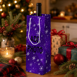 White Snowflakes Blue-Purple Backgrd Wine Gift Bag